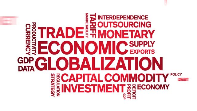 Economic Globalization animated word cloud-text design animation tag kinetic typography seamless loop.