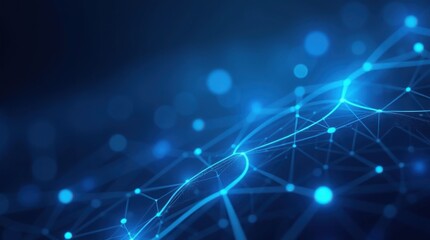Obraz premium Futuristic abstract technology background with blue glowing lines and dots. Digital network connection, wave data flow, and cyber security concept. 3D illustration.