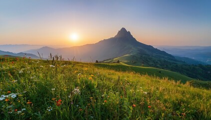 Fototapeta premium Sunset view from Monte Nerone slope in Marche region Italy, scenic landscape for outdoor activities