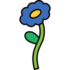 A Simple Blue Flower With A Yellow Center And A Green Stem And Leaf On A Transparent Background
