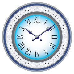 A classic wall clock featuring roman numerals and dark blue hands