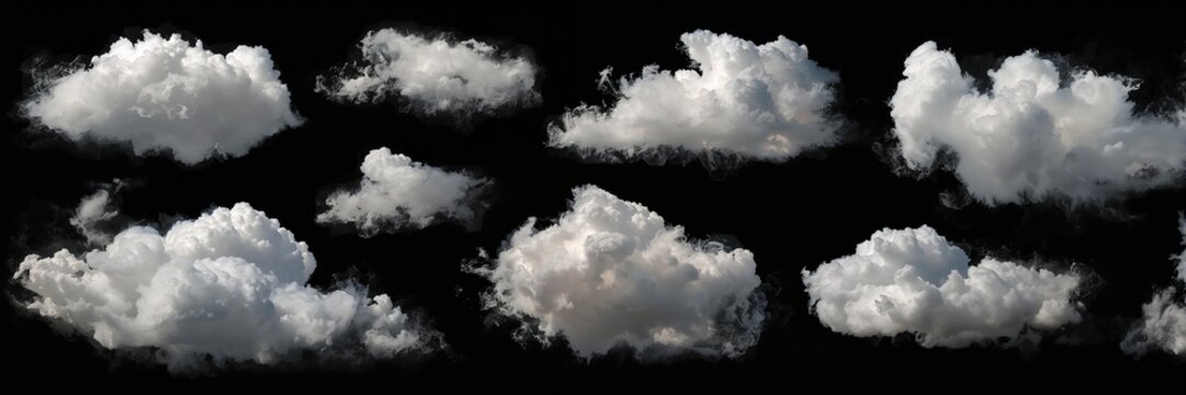 White clouds isolated on a dark background used as a graphic design element for visual layout, background for text or UI, Earth Day - Powered by Adobe