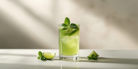 Gin basil and lime smash, fresh herb infusion with citrus garnish for cocktail preparation