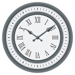 A classic wall clock displaying roman numerals and showing the time