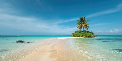 Island of the coconut tree Solitario in Tamandare beach, Pernambuco, Brazil, seclusion for nature preservation and landscape appreciation, Earth Day
