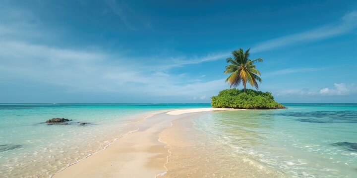 Island of the coconut tree Solitario in Tamandare beach, Pernambuco, Brazil, seclusion for nature preservation and landscape appreciation, Earth Day