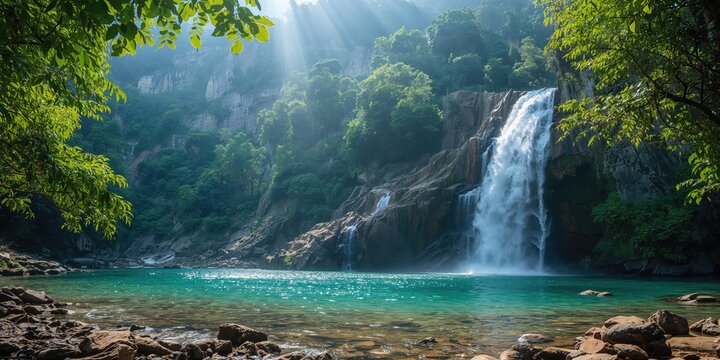 Scenic mountain waterfall with flowing water, emphasizing natural erosion risk