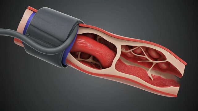 Animated Cross-Section of Blood Pressure Cuff Compressing Artery