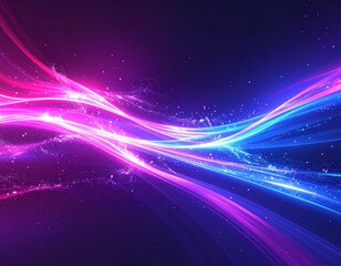 Futuristic abstract background with floating neon light particles and glowing streaks, vibrant purple, blue, and pink gradient, smooth digital motion effect, generative AI.
