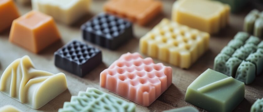 Assorted artisanal soaps with unique textures