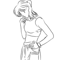 Contemplative Pose, Minimalist Line Art of a Thoughtful Woman
​
