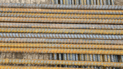 rusty threaded steel or iron or rebar, construction materials, texture and background