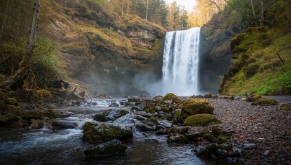 Falls of Falloch in Glen Falloch, scenic landscape with flowing water and lush greenery, nature preservation awareness