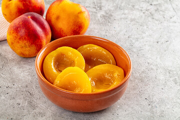 Sweet juicy canned peaches dessert