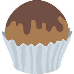 A Delicious Chocolate Muffin with Rich Brown Icing and a Light Blue Paper Liner Detailed Food Illustration on Transparent Background