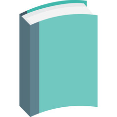 A Closed Teal Hardcover Book with Gray Spine and White Pages Standing Upright on a Transparent Background Isolated Illustration Graphic