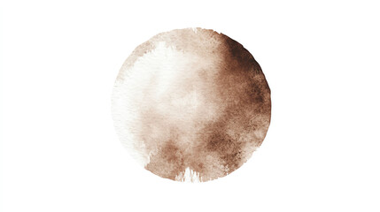 Fototapeta premium Muted earthy watercolor circle with soft uneven textures and natural brush patterns centered on a white background offering organic simplicity
