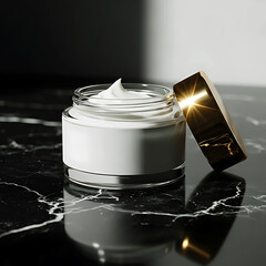 Luxury Face Cream Jar on Black Marble – Premium Skincare Product Photography