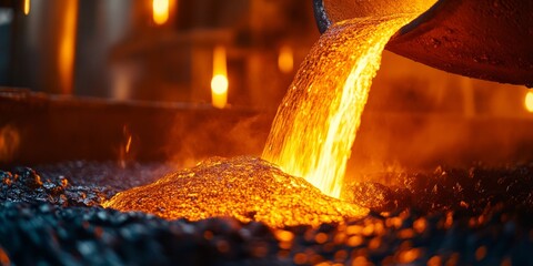 Liquid metal pouring in foundry, industrial manufacturing process