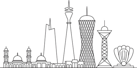 Kuwait city skyline vector illustration with modern buildings and landmarks cityscape panorama