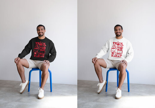 Mockup Of Man On Stool In Customized Sweatshirt