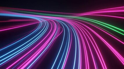 Dynamic neon light trails flowing through digital space, illustrating future connectivity and data flow - Powered by Adobe