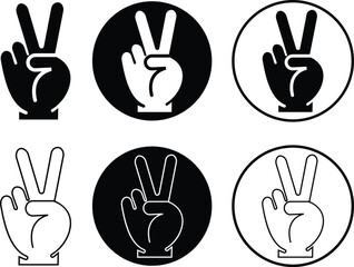 Peace hand gesture flat and line icon set. Victory signs vectors. Bold silhouette styles for communication, freedom and positive expression themes, ideal for gesture symbols on transparent background.