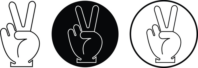 Peace hand gesture line icons set. Victory signs vectors. Bold silhouette styles for communication, freedom and positive expression themes, ideal for gesture symbol isolated on transparent background.