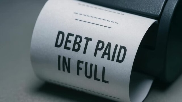Debt paid full receipt printed paper eviction notice debt relief concept financial freedom stress relief debt paid full receipt printer close up