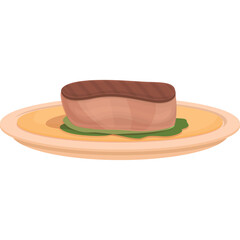 A Thick Cut of Grilled Steak Served on a Plate with Greens and Sauce in a Realistic Illustration Style