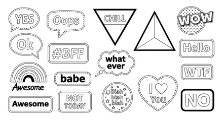 Obraz premium Fun trendy colorful speech bubbles and modern slang stickers