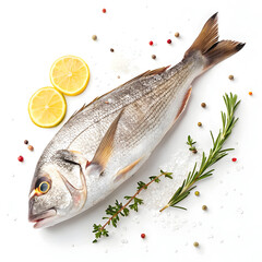 A raw whole fish of no specific brand or species is isolated on a white background, highlighting its freshness