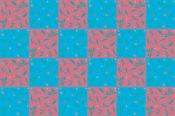 Pattern abstract flower and leaf on blue and pink table background.