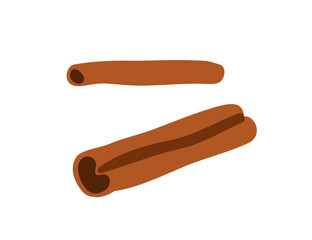 Cinnamon sticks. Rolled cinamon bark, aromatic winter seasonal spice. Aroma seasoning for baking, cooking. Spicy flavor, natural dried condiment. Flat vector illustration isolated on white background