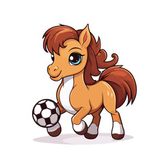 Adorable Brown Pony with Big Eyes Holding Soccer Ball