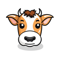 Adorable Cartoon Cow Head with Distinctive Orange and White Markings