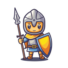 Adorable Cartoon Knight with Spear and Shield