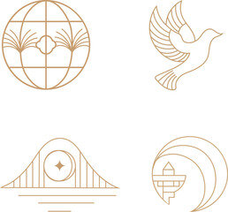 Elegant line art icons isolated on showcasing global unity themes