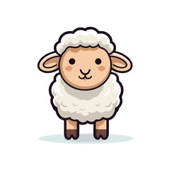 Adorable Cartoon Sheep with Fluffy Wool and Smiling Expression Front View