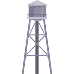 A Tall Gray Water Tower Structure With A Sloped Roof And A Platform Surrounded By A Metal Railing On A Transparent Background