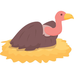 A Vulture Bird Rests Comfortably in its Cozy Yellow Nest on a Transparent Background a Gentle Avian Creature in its Natural Habitat Detailed Illustration