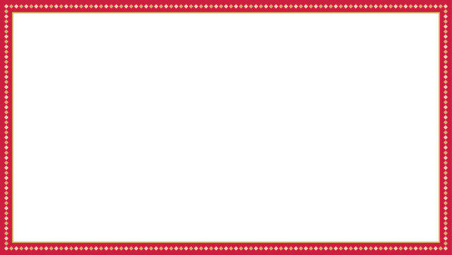 Red rectangular border geometric diamond pattern. Festive frame offers empty space for holiday greeting card