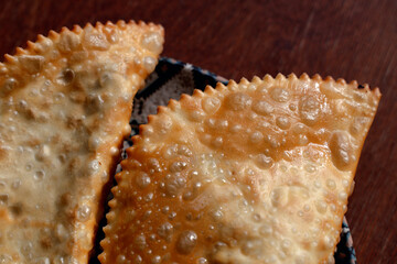 Crispy Chebureki. Traditional Fried Pastry on Plate
