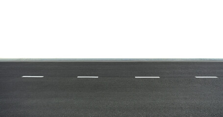 Empty asphalt road with dashed lines on white background