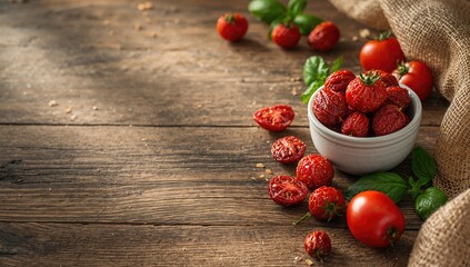 Sun dried tomatoes arranged on a wooden surface for culinary use, emphasizing preservation techniques