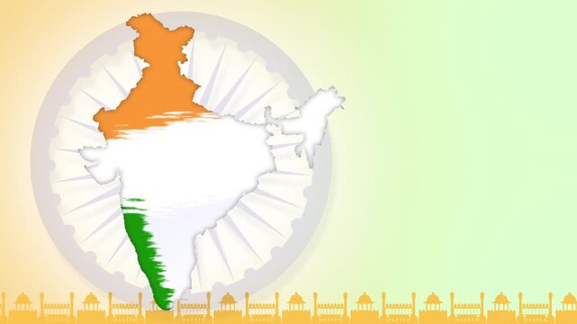 Indian Flag Brush Stroke Animation with Map Reveal and Ashoka Chakra &mdash; Patriotic Background