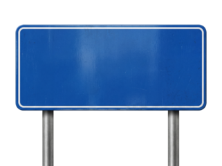 Blank blue road sign isolated PNG, empty traffic signage for customizable messages and directions on transparent background