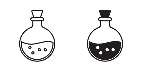 A potion bottle icon typically depicts a glass bottle with a stopper or cork, containing a colored or shimmering liquid, often with bubbles.