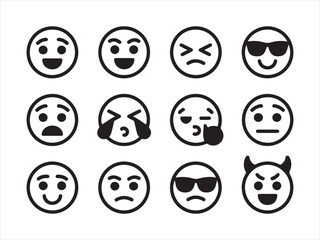 Emoji Face Icons Set – Smile, Sad, Angry, Cool and Funny Expressions