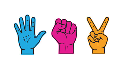 Fototapeta premium Rock paper scissors game illustration with blue, pink, and orange